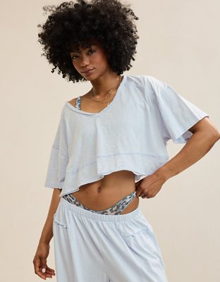Aerie Happiest Cropped V Neck T-Shirt