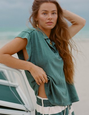 Aerie Happiest Oversized Polo T-Shirt