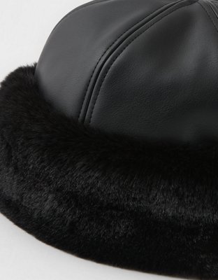 Aerie Fur Faux Leather Bucket Hat