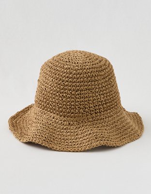 Aerie Folded Brim Straw Bucket Hat