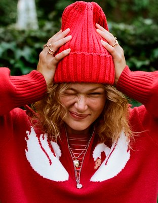 Женская шапка Aerie Ribbed Beanie, цвет: Яркий красный