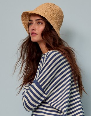 Aerie Straw Crochet Bucket Hat