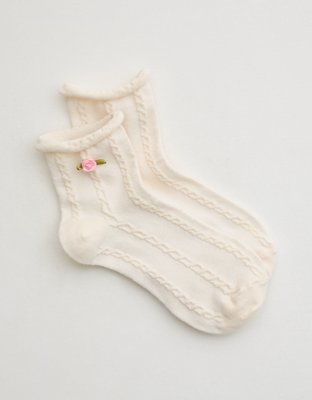 Aerie 3D Rosette Quarter Socks