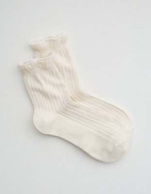 Aerie Pointelle Ruffle Edge Quarter Socks