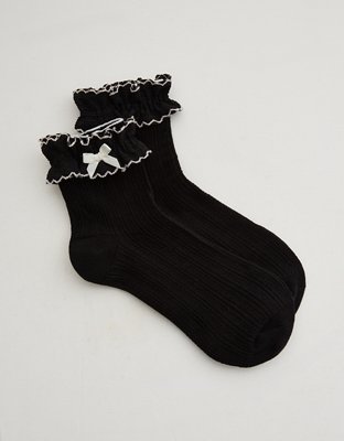 Aerie Double Ruffle Bow Quarter Socks