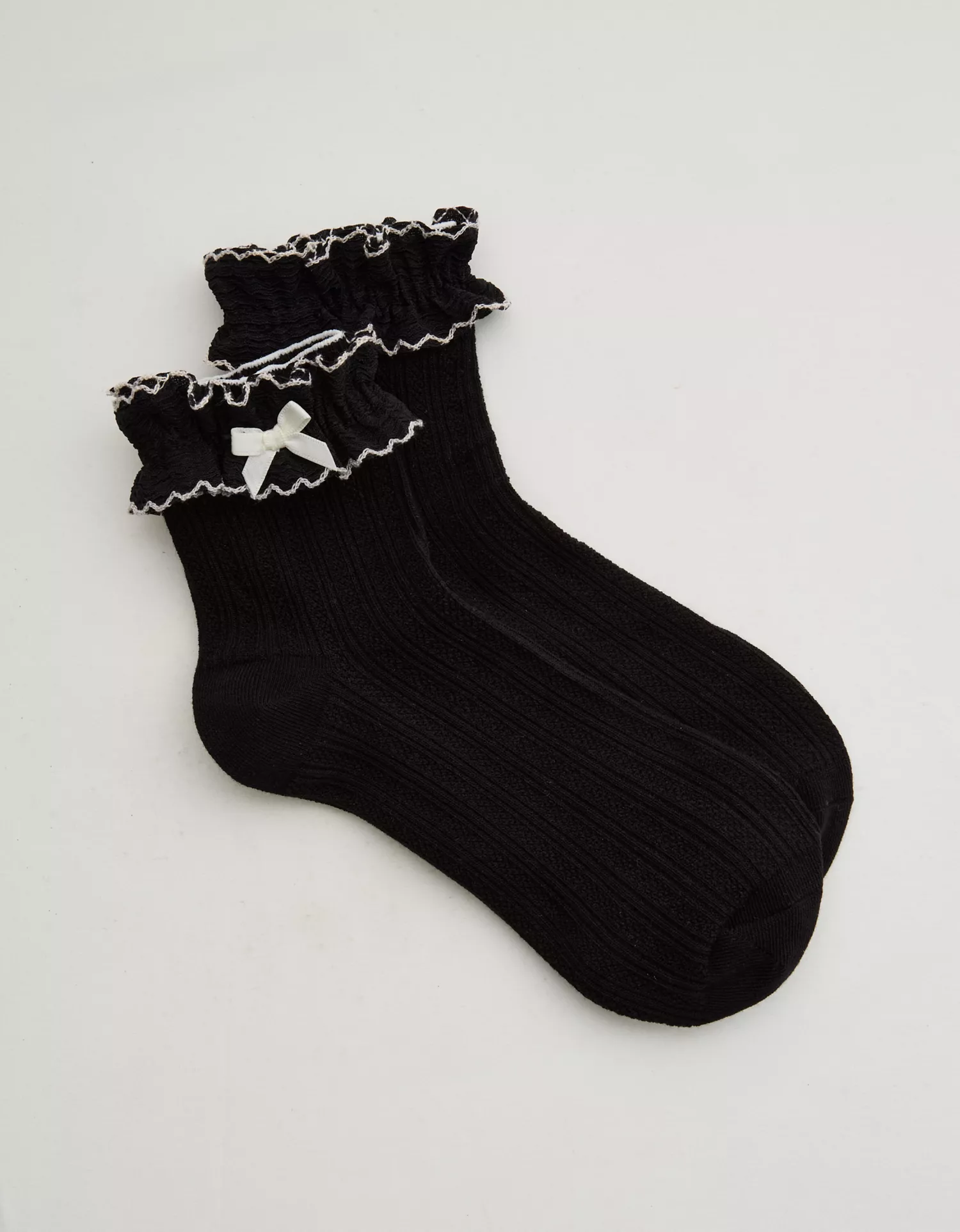Aerie Double Ruffle Bow Quarter Socks