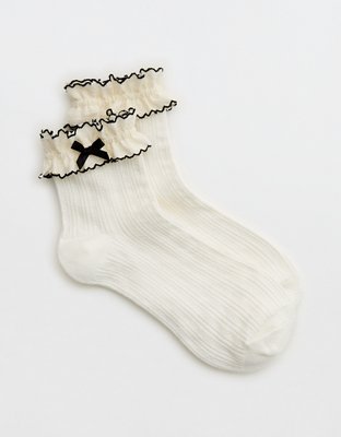Aerie Double Ruffle Bow Quarter Socks