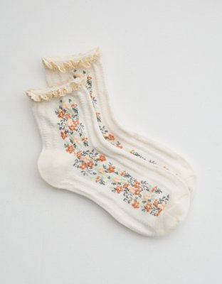 Aerie Ruffle Floral Quarter Socks