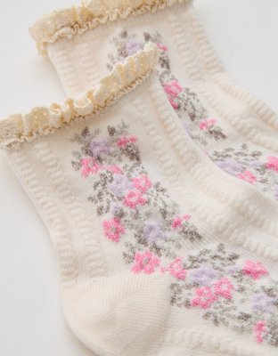 Aerie Ruffle Floral Quarter Socks
