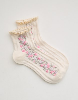 Aerie Ruffle Floral Quarter Socks