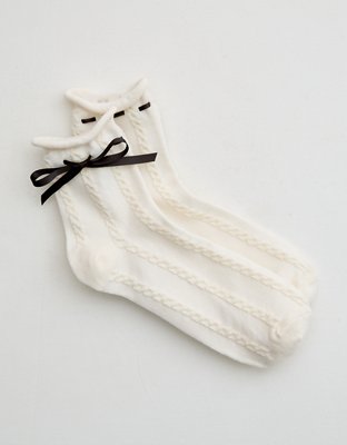 Aerie Ribbon Bow Cable Quarter Socks