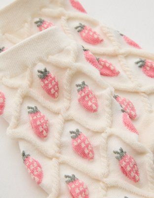 Aerie Puffy Strawberry Crew Socks