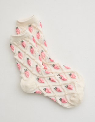 Aerie Puffy Strawberry Crew Socks