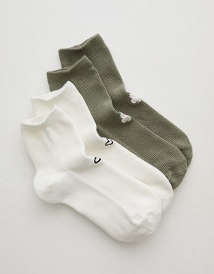 Aerie Icon Embriodered Quarter Socks