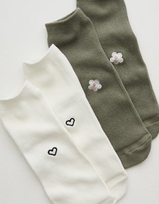 Носки Icon Embriodered, укороченные — Aerie, цвет: Выцветший оливковый — фото 3