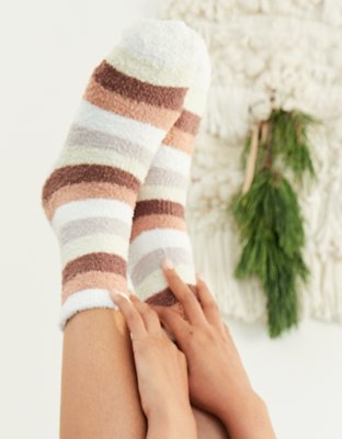 Aerie Fuzzy Striped Crew Socks