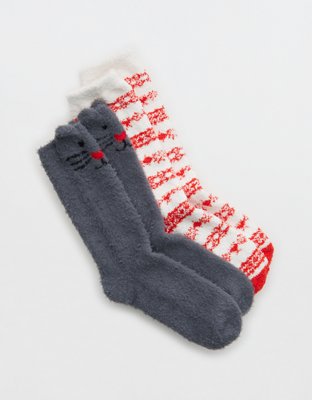 Aerie Fuzzy Holiday Crew Socks 2-Pack