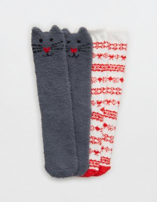 Aerie Fuzzy Holiday Crew Socks 2-Pack