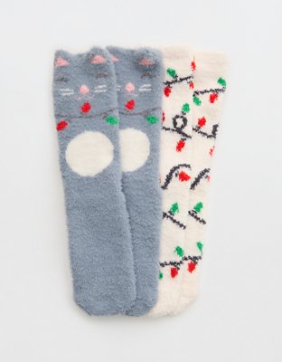 Aerie Fuzzy Holiday Crew Sock 2-Pack
