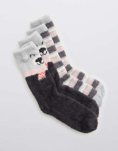 Aerie Fuzzy Holiday Crew Sock 2-Pack
