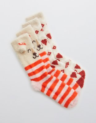 Aerie Fuzzy Holiday Crew Sock 2-Pack