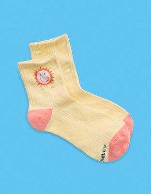 Aerie | Smiley® Ribbed Cotton Quarter Socks