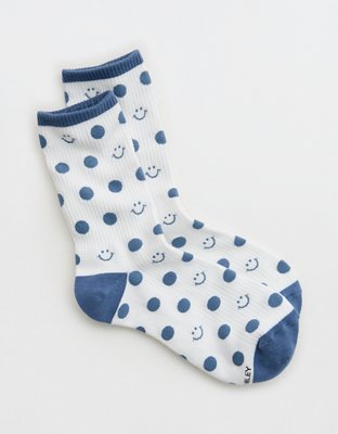 Aerie Smiley® Ribbed Cotton Crew Socks