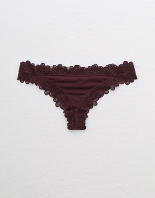 Aerie Lace Trim Shine Thong Underwear