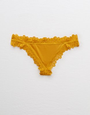 Aerie Lace Trim Shine Thong Underwear