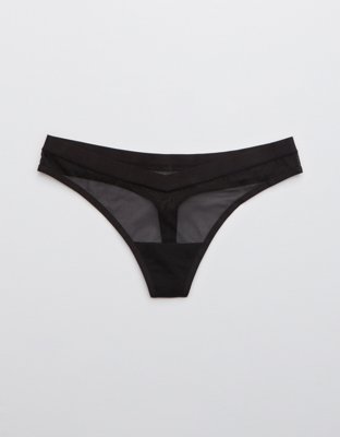 aerie, Intimates & Sleepwear, New Nwt Aerie Aeo Black Seamless No Show  Sheer Lace Back Thong Panty Undies M