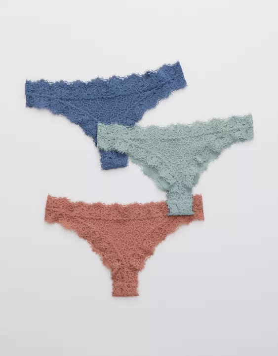 Aerie Eyelash Lace Thong Underwear 3-Pack