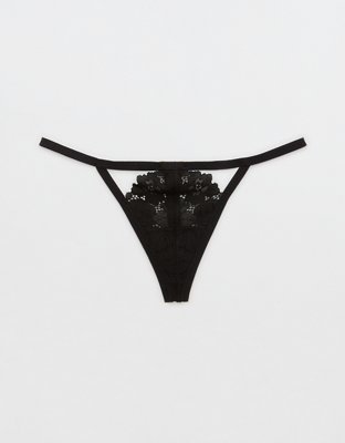 Aerie Poppy Lace Cut Out String Thong Underwear
