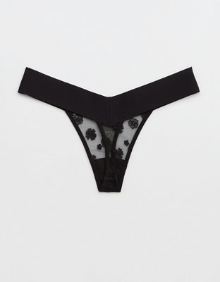 Aerie Embroidery No Show Thong Underwear