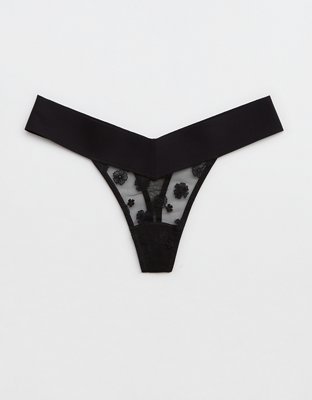 Aerie Embroidery No Show Thong Underwear