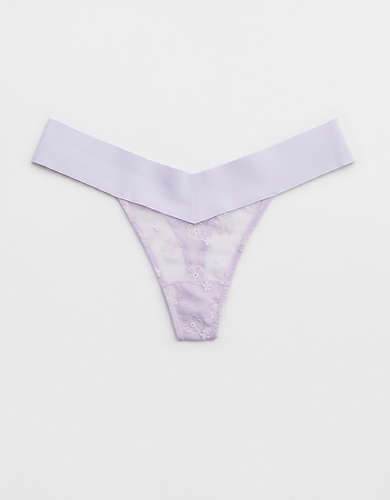 Aerie Embroidery No Show Thong Underwear