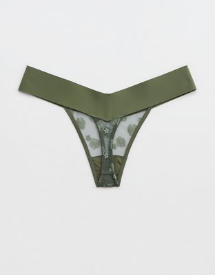 Aerie Embroidery No Show Thong Underwear