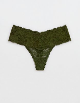 Aerie Sugar Cookie Lace Shine Thong Underwear