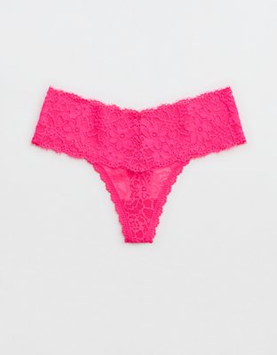 Aerie Sugar Cookie Lace Shine Thong Underwear