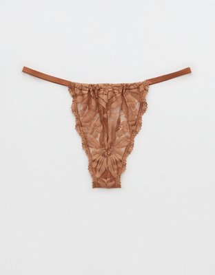 Aerie : Thong Panties - Gold With Lace