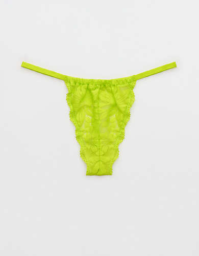 Aerie Hibiscus Lace Ruched String Thong Underwear