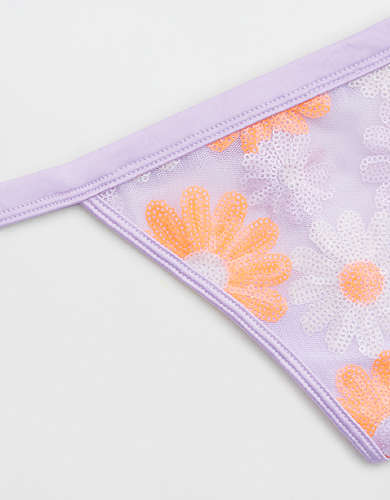 Aerie Sequin Floral Embroidery Thong Underwear