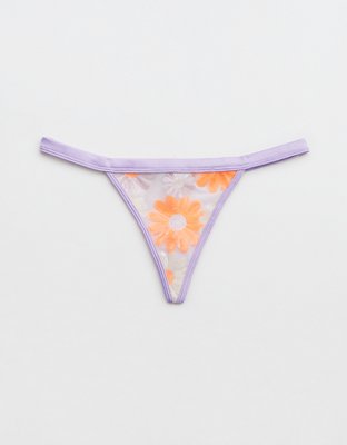 Aerie Sequin Floral Embroidery Thong Underwear