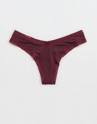 SMOOTHEZ Microfiber Lace High Cut Thong Underwear