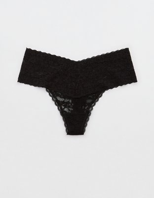Love Notes Poppy Embroidered Lace Thong - Deep Blue