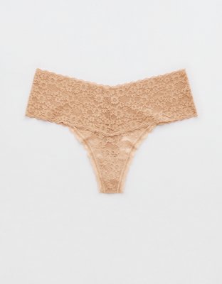 Aerie Sugar Cookie Lace Shine Thong Underwear