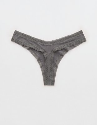 SMOOTHEZ Microfiber Lace High Cut Thong Underwear