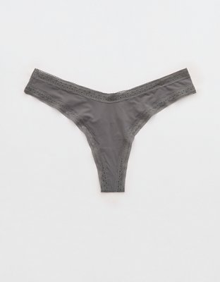 SMOOTHEZ Microfiber Lace High Cut Thong Underwear