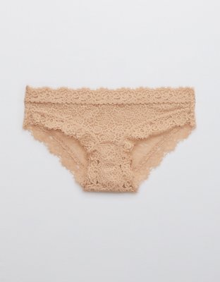 Aerie Aerie Eyelash Lace Thong Underwear In Beige