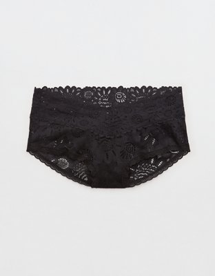 Aerie Cotton Eyelash Lace Boybrief Underwear In Black