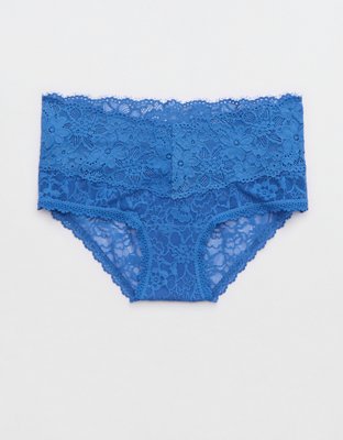 Striped Eyelash lace Adjustable Thong Blue